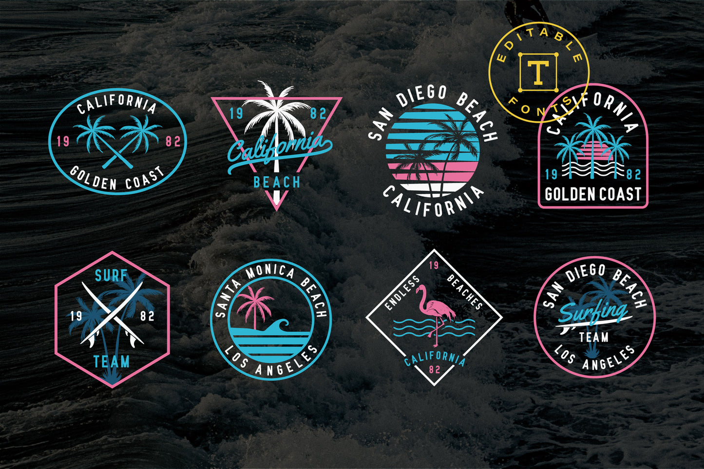 Neon Surf Badges