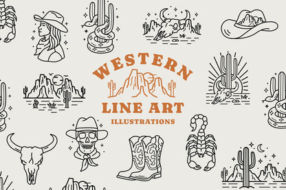 Western Line Art Illustrations