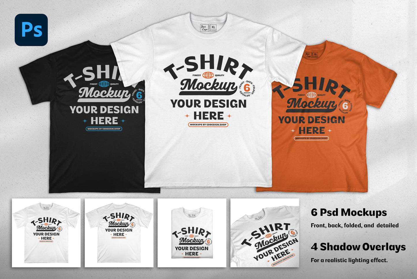 T-Shirt Mockup Bundle with Shadow Overlays