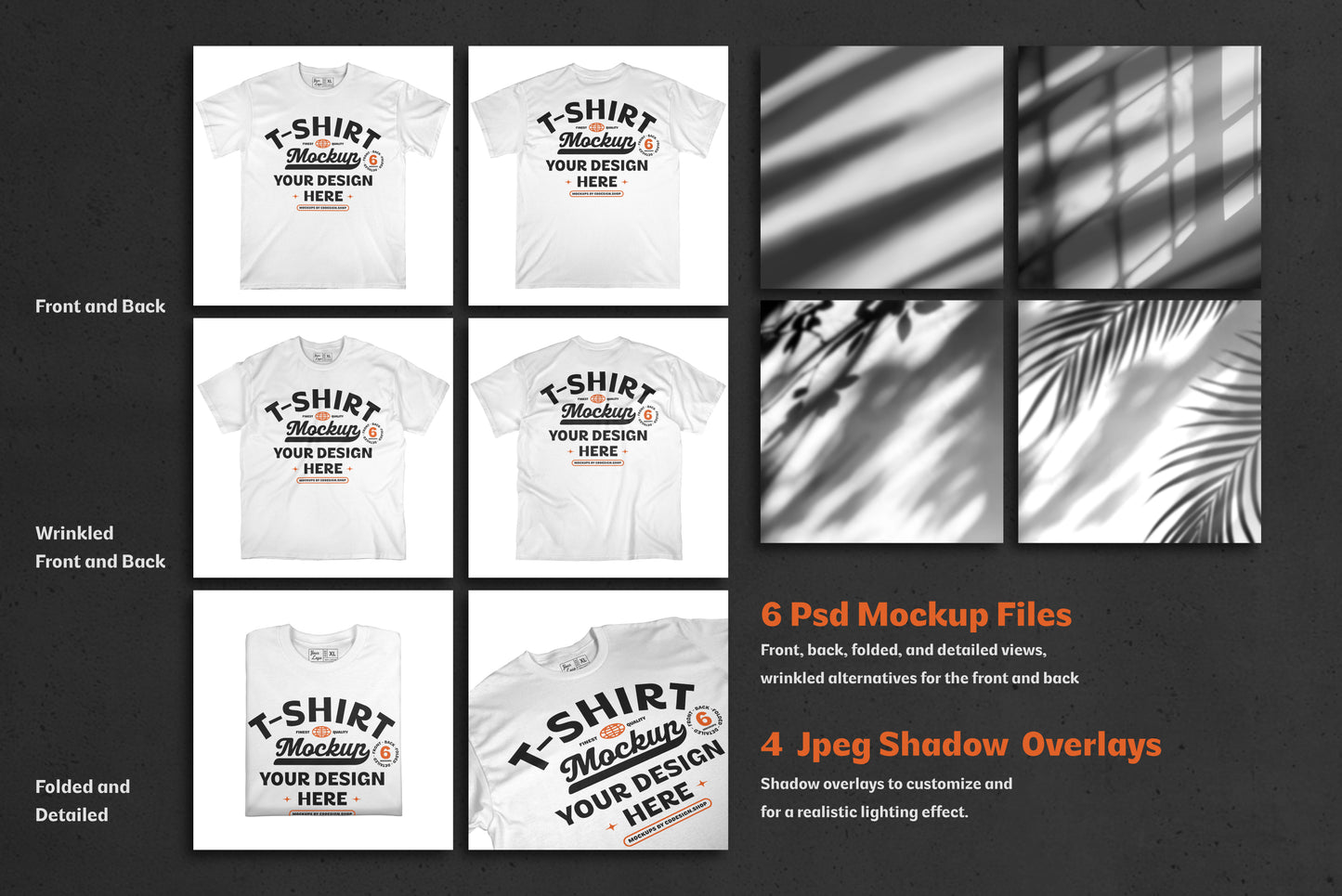 T-Shirt Mockup Bundle with Shadow Overlays