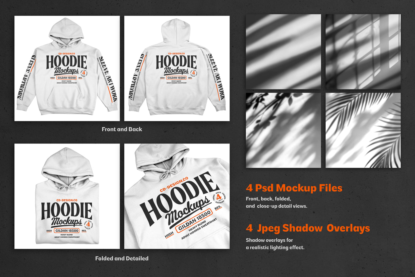 Hoodie Mockup Bundle with Shadow Overlays