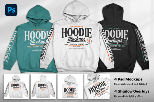 Hoodie Mockup Bundle with Shadow Overlays